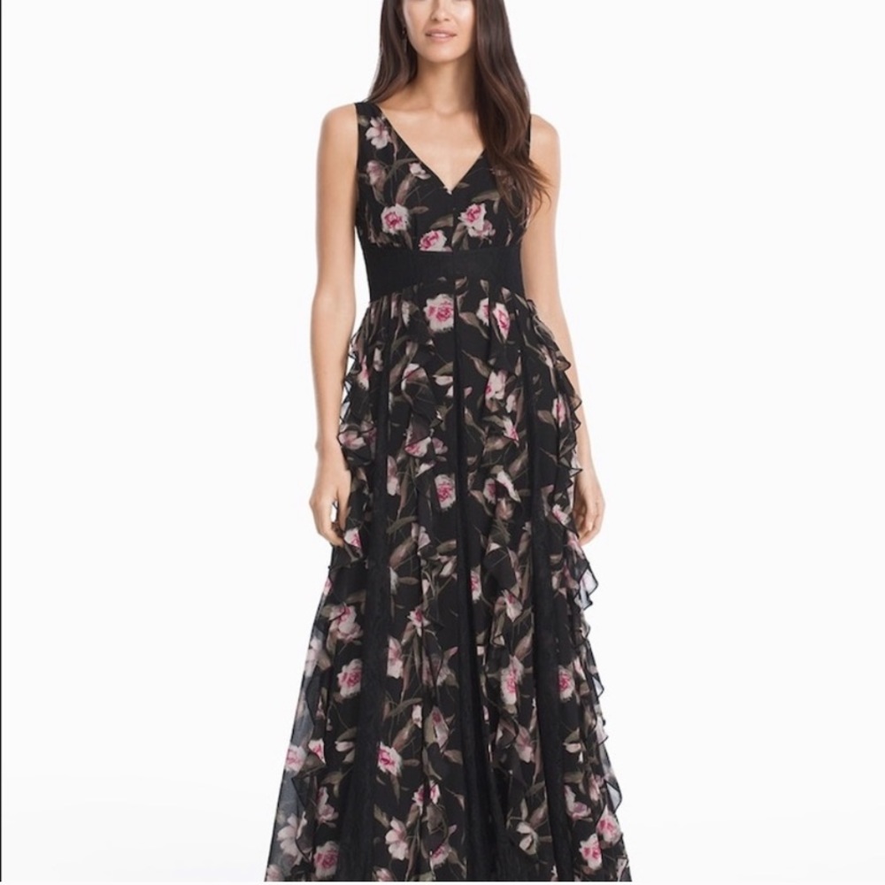 WHBM Ruffle Waterfall Floral V Neck Dress Flowy